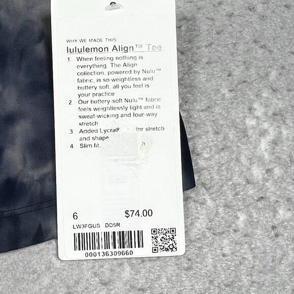 Lululemon Align Tee Size 6 Navy Blue Tie Dye Shirt Short Sleeve NWT $74 Active - Picture 10 of 11